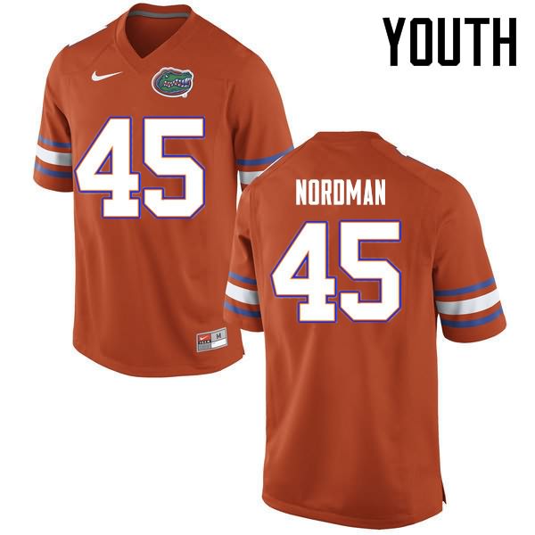 NCAA Florida Gators Charles Nordman Youth #45 Nike Orange Stitched Authentic College Football Jersey ZDO7264AT